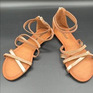 Olivia Miller Gold Sandals with Rhinestone Ankle Straps